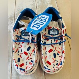 Hey Dude Wally Popsicle red/white/blue Americana kids sneakers